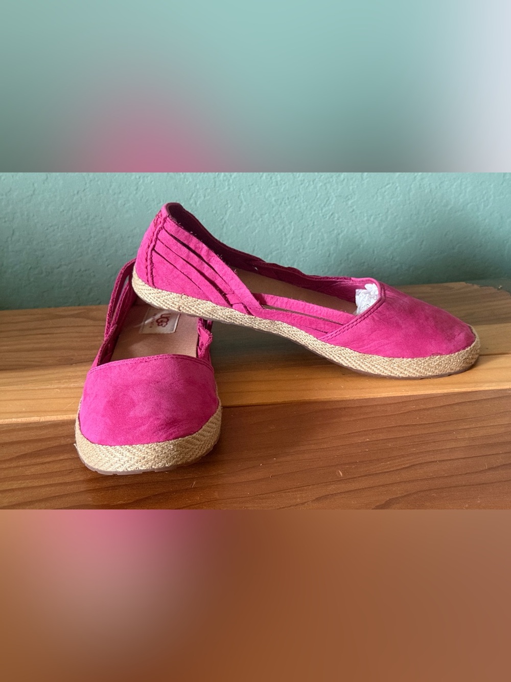 UGG Cicily Pink Nubuck Espadrille Flat Lamb Fur Lining US 7.5 Excellent